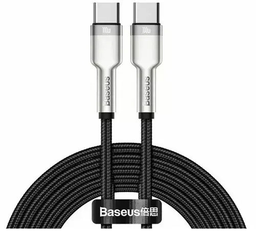 Cablu de date Baseus Cafule Series Metal USB-C la USB-C, 100W, 2m (Negru/Argintiu)