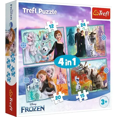 Puzzle Trefl 4 in 1 - Disney Frozen 2, Uimitoarea lume Disney, 12/15/20/24 piese