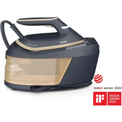Statie de calcat Philips PerfectCare PSG6066/20 seria 6000, cu abur, presiune 8 bar, 2400 W, debit de abur 130 g/min, abur 600 g, rezervor apa detasabil de 1.8 l, OptimalTemp,Smart CalcClean, talpa SteamGlide Advanced, ASO, blocare pentru transport (Negr