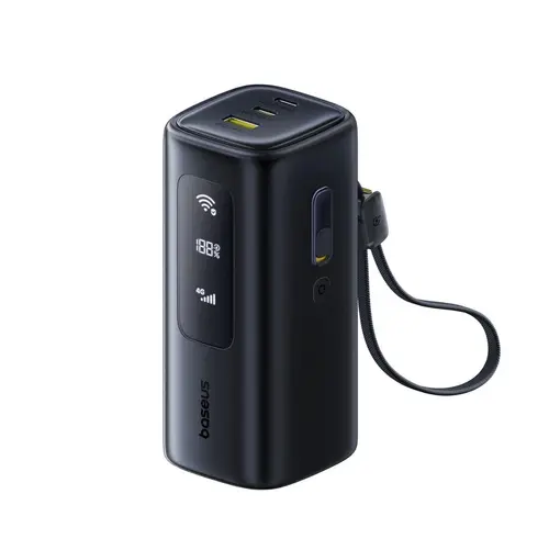 Acumulator extern Baseus EnerGeek GX11 MiFi, 20000 mAh, 67 W, Suport 4G, 2x USB Type-C, 1x USB-A (Negru)