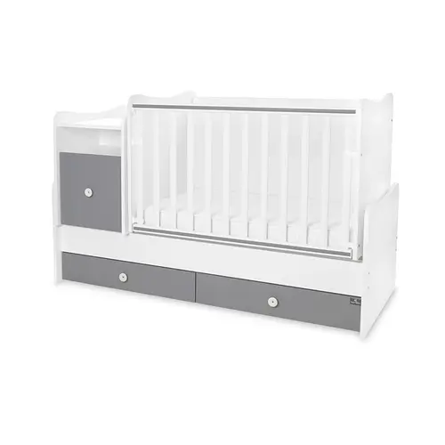 Mobilier multifunctional Lorelli Trend Plus Trio White Stone Grey, 167 x 72 x 105 cm, transformabil in 2 variante, sistem leganare, grilaj culisant si detasabil, Alb/Gri