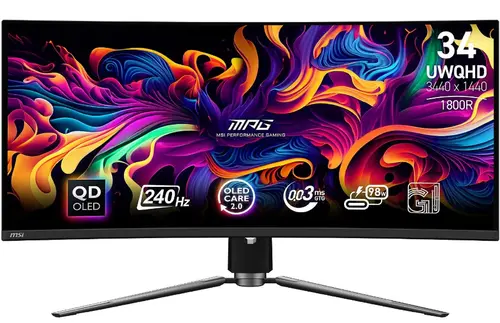 Monitor Gaming QD-OLED MSI 34.18inch MPG 341CQPX QD-OLED, UWQHD (3440 x 1440), HDMI, DisplayPort, Ecran curbat, 240 Hz, 0.03 ms (Negru)