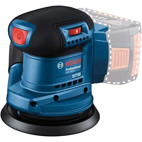 Slefuitor excentric pe acumulator Bosch Professional GEX 185-LI, 18 V, 125 mm diametru disc, 10.000 roatii/min, fara acumulator/incarcator