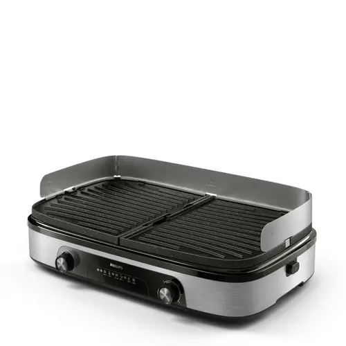 Gratar electric Philips HD6222/90 Seria 5000, 2400 W, temperatura reglabila, 2 zone de incalzire, plite reversibile si detasabile, suprafata de gratar mare: 1400 cm2, strat de piatra Maifan, tava pentru grasime detasabila