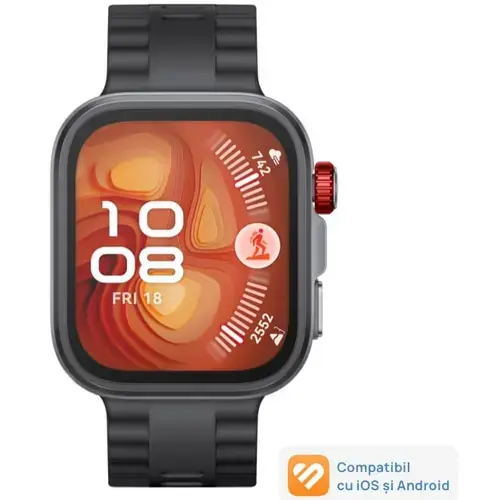 Smartwatch HUAWEI Watch Fit 4 Pro, Ecran AMOLED 1.82inch, Bluetooth, ECG, 5 ATM, Curea Fluoroelastomer (Negru)