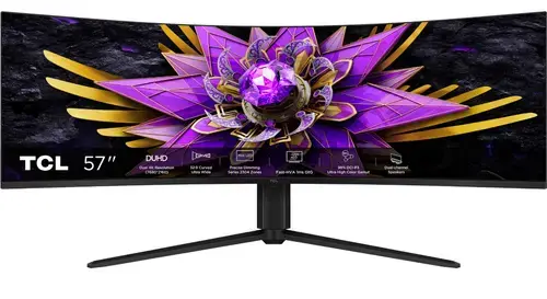 Monitor Gaming Curbat QD-mini LED TCL 57R94 57inch, Dual UHD (7680x2160), 120Hz, 1ms, AMD FreeSync™ Premium, NVIDIA G-Sync Compatible, R1000, Boxe 10W x2, USB Type-C 90W, Hub USB, 2x HDMI, DisplayPort, Pivot, VESA (Alb)