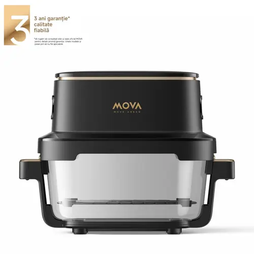 Friteuza Mova AF20 Pro, 1700 W, Temperatura 40-185 C, Doua boluri de sticla 2.5 l si 4 l, Motor Brushless, Afisaj LCD, Control tactil, 8 programe (Negru)