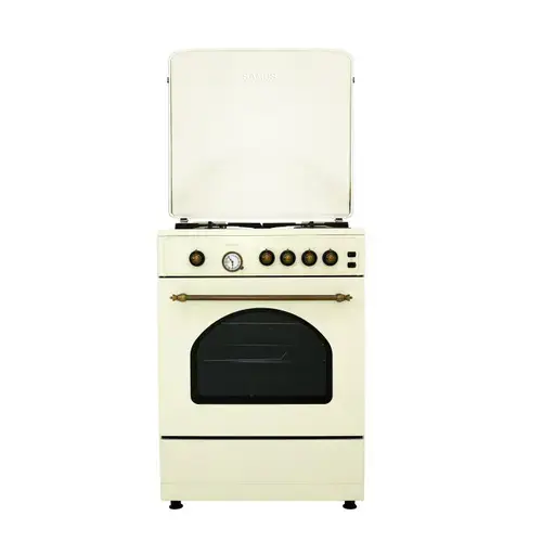 Aragaz rustic Samus SR660G4C1, Gaz, 4 arzatoare, 55 l, Gratare fonta, Siguranta plita, Aprindere electrica plita (Bej)