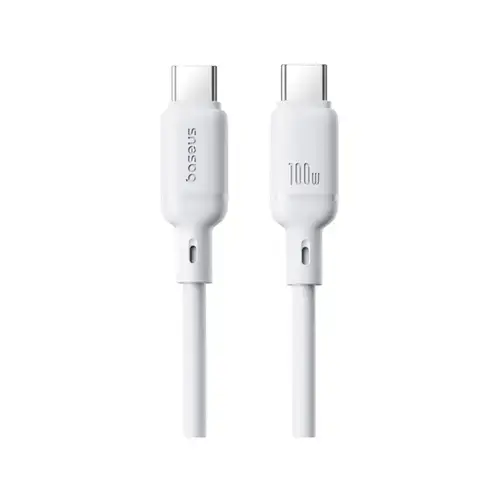 Cablu de date / adaptor Baseus Silky, USB-C Male la USB-C Male, 100 W, 1 m (Alb)