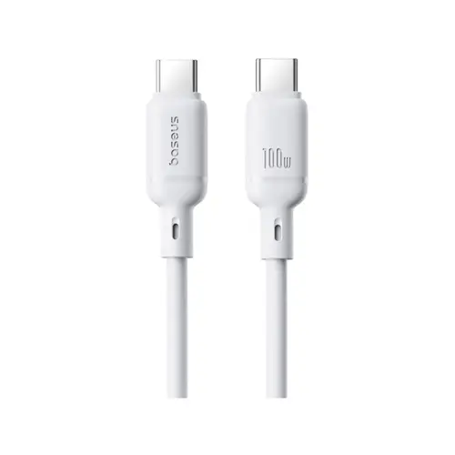 Cablu de date / adaptor Baseus Silky, USB-C Male la USB-C Male, 100 W, 1 m (Alb)