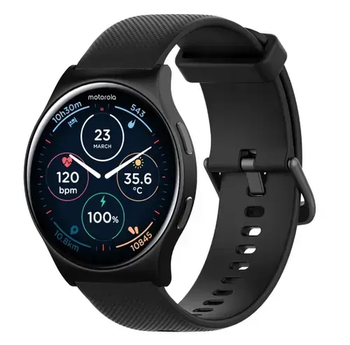Smartwatch Motorola Moto Watch 120, Ecran AMOLED 1.43inch, Bluetooth, Asistent AI, Microfon, Difuzor, IP68 (Negru)