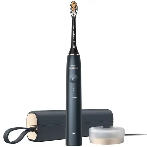 Periuta electrica sonica Philips Prestige 9900 HX9992/12, 62000 miscari/minut, tehnologie SenseIQ, aplicatie Sonicare cu inteligenta artificiala, wireless Bluetooth, senzori integrati, 5 moduri personalizabile, 1 cap de periere, Albastru