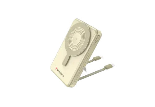 Acumulator extern Verbatim Charge 'n' Go 32274, 10.000mAh, 22.5 W, Magnetic, Wireless, 2 USB-C, Stativ (Auriu)