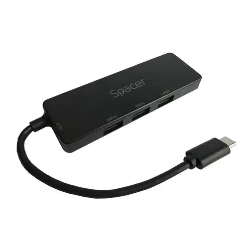 HUB USB Spacer SPHB-TYPEC-4U30-09, 3x USB 3.0, Cablu 15cm (Negru)