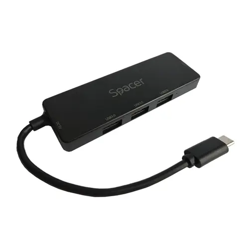 HUB USB Spacer SPHB-TYPEC-4U30-09, 3x USB 3.0, Cablu 15cm (Negru)
