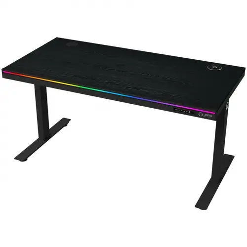 Birou gaming LORGAR DESK PRO 80, melamina, 1405x680mm, inaltime reglabila 705-1165mm, incarcare wireless, porturi USB, iluminare RGB (Negru)