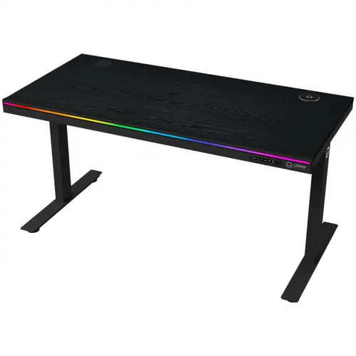 Birou gaming LORGAR DESK PRO 80, melamina, 1405x680mm, inaltime reglabila 705-1165mm, incarcare wireless, porturi USB, iluminare RGB (Negru)