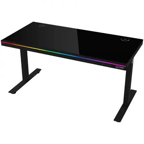 Birou gaming LORGAR DESK PRO 80, sticla securizata, reglare electrica inaltime 720-1160 mm, dimensiuni 1405x680mm, iluminare RGB (Negru)