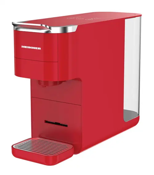 Espressor cu capsule HEINNER HEMC-DD15RED, 1525 W, Rezervor 1.5 l, Ecran digital si control tactil, Compatibil cu Nespresso, Dolce Gusto, Ese Pods/Pudra (Rosu)