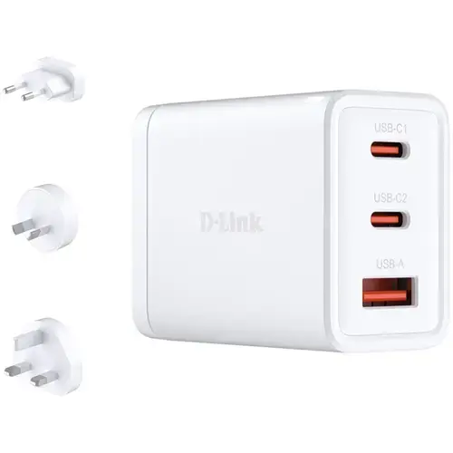 Incarcator retea D-Link, Quick Charge GaN PD 3.0, 65W, 2 x USB Type-C 20.0V / 3.25A max, 1 x USB 5V / 3A , Alb
