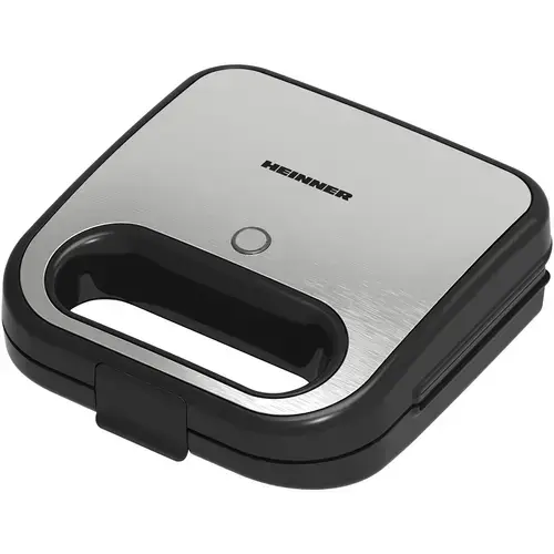 Sandwich maker HEINNER SILVERSTONE SM-K750FGSL, 750w, capacitate: 2 sandwich-uri, placi antiadezive fixe tip grill, Negru/Argintiu