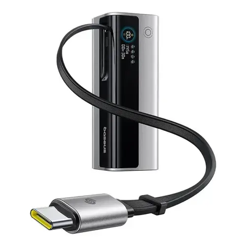 Acumulator extern Baseus EnerGeek GR11, 20000mAh, 145W, 2 x USB Type-C, 1 x USB, cablu integrat USB Type-C, display (Argintiu)