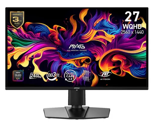Monitor Gaming QD-OLED MSI 26.5inch MAG 274QP QD-OLED X24, WQHD (2560 x 1440),  HDMI, DisplayPort, Pivot, 240 Hz, 0.03 ms (Negru)