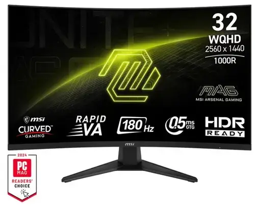 Monitor Gaming Rapid VA LED MSI 31.5inch MAG 325CQF, WQHD (2560 x 1440), HDMI, DisplayPort, Ecran curbat, 180 Hz, 0.5 ms (Negru)