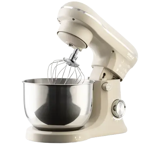 Robot de bucatarie mixer planetar VIVAX RM-41500S, 1500 W, 10 viteze + Turbo Pulse, doua boluri inox 5L + 4L, tel pentru frisca, tel pentru creme, carlig pentru aluat, capac anti-stropire cu orificiu alimentare, constructie din inox si plastic (Bej)