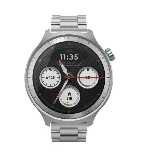 Smartwatch Motorola moto watch, Ecran OLED 1.43inch, Bluetooth 5.3 + BLE, 4GB Flash, Autonomie pana la 13 zile, IP68 + Herbal Garden Silicone Band (Argintiu)