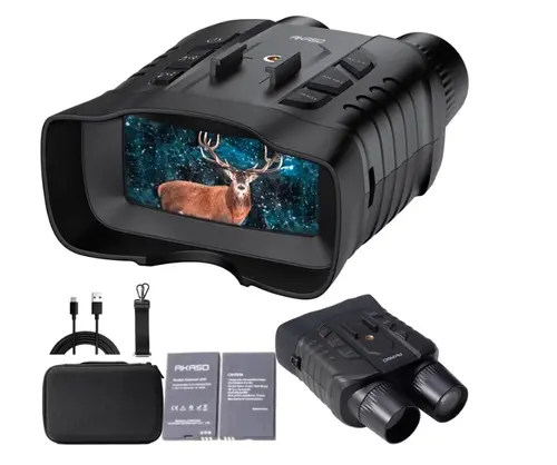 Binoclu cu vedere pe timp de noapte AKASO Seemor-200, 4K, Full Color, Zoom digital 16x, AI-ISP 1000m, stocare foto/video in aplicatie, ideal pentru vanatoare, camping si securitate (Negru)