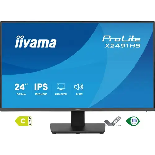 Monitor IPS LED Iiyama 23.8inch ProLite X2491HS-B1, Full HD (1920 x 1080), HDMI, DisplayPort, Boxe, 120Hz (Negru)