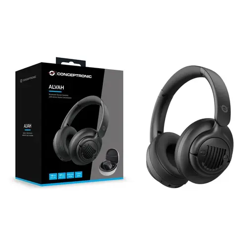 Casti Stereo Wireless Conceptronic ALVAH02B, Bluetooth, ANC, Microfon, Autonomie 25 ore, AUX (Negru)