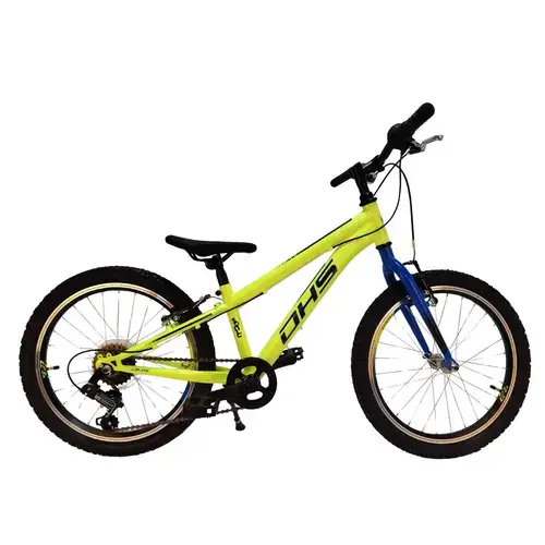 Bicicleta Copii DHS Sonic, roti 20 inch, 6 viteze, cadru otel, frana V - Brake, Galben/Albastru