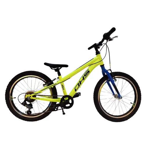 Bicicleta Copii DHS Sonic, roti 20 inch, 6 viteze, cadru otel, frana V - Brake, Galben/Albastru
