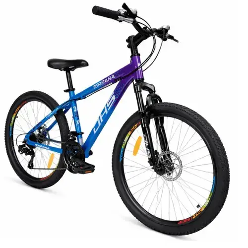 Bicicleta Copii DHS Terrana 2423, Roti 24inch, Frane pe disc, 21 viteze, Violet/Albastru