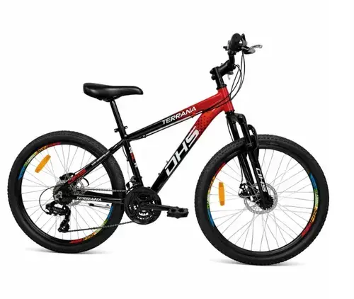 Bicicleta Copii DHS Terrana 2423, Roti 24inch, Frane pe disc, 21 viteze Rosu/Negru