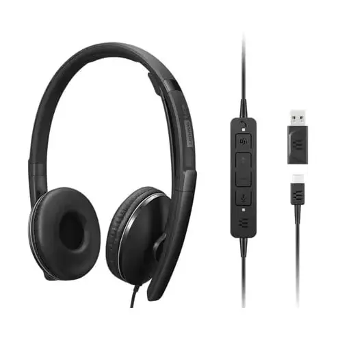 Casti Call Center cu fir Lenovo Gen 2 4XD1M45627, Teams, ANC, USB Tip-C/A, Microfon (Negru)