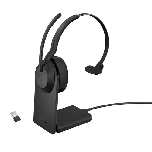 Casti Call Center Jabra Evolve2 55, cu suport de incarcare, Bluetooth, Microfon, Autonomie 18 ore (Negru)