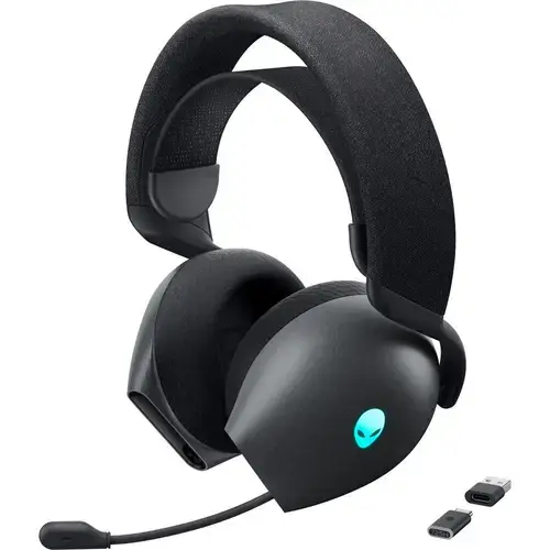 Casti Gaming Wireless Dell AW725H Alienware, Over-Ear, Tri Mode, Bluetooth/2.4GHz/3.5mm, RGB, Microfon, Raza 30m (Negru)