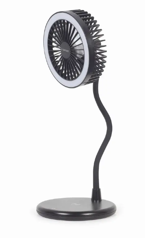 Lampa birou LED 3-in-1 cu ventilator Gembird TA-WPC10-LEDFAN-01, Incarcare Wireless, 10 W, 3 viteze (Negru)