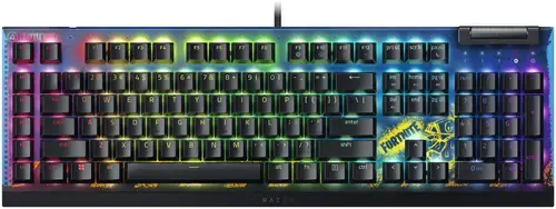 Tastatura Gaming Mecanica Razer BlackWidow V4 X Fortnite Edition, Iluminare RGB, Switch Yellow Linear Silent, Roller media (Negru)