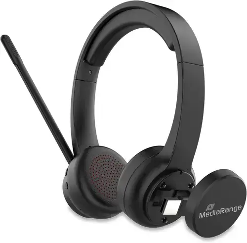 Casti Stereo Wireless MediaRange MROS307, Dongle USB, Blujetooth/2.4GHz, Microfon, ENC (Negru)
