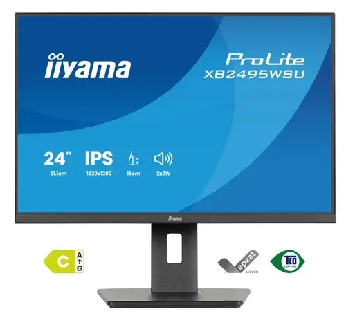 Monitor IPS LED Iiyama ProLite 24.1inch XB2495WSU-B1, WUXGA (1920 x 1200), HDMI, DisplayPort, Boxe, Pivot, 100 Hz, 4 ms (Negru)