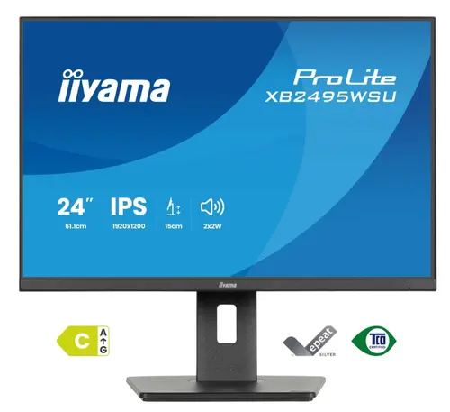 Monitor IPS LED Iiyama ProLite 24.1inch XB2495WSU-B1, WUXGA (1920 x 1200), HDMI, DisplayPort, Boxe, Pivot, 100 Hz, 4 ms (Negru)