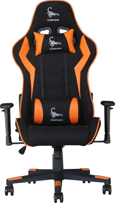 Scaun Gaming Gembird Scorpion GC-SCORPION-04X, Spatar reglabil 90 de grade, Perna lombara si pentru gat (Negru/Portocaliu)