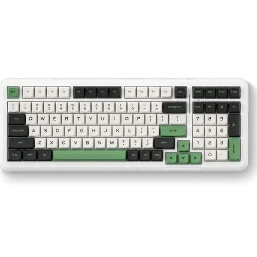 Tastatura mecanica gaming MCHOSE K99 Green, 99 taste (98%), switch-uri KTT Hyacinth pre-lubrifiate, iluminare RGB 360°, conectare 2.4 GHz/BT/Type-C, 6 straturi de izolare fonica, hot-swap, software personalizabil, baterie 6000 mAh