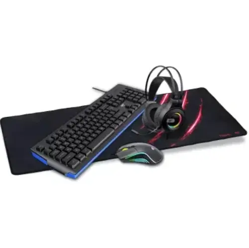 Bundle gaming 4 in 1, tastatura, mouse, mousepad si casti gaming HAVIT KB4795M, USB/plug 3.5, 19 taste anti-ghosting, US Layout (Negru)