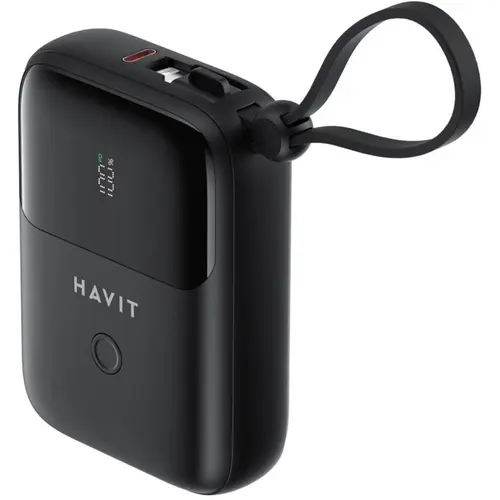 Baterie externa HAVIT PB5215, 10000 mAh, 1x Lightning, 2x USB-C, 20 W, Display, Cablu USB-C integrat (Negru)