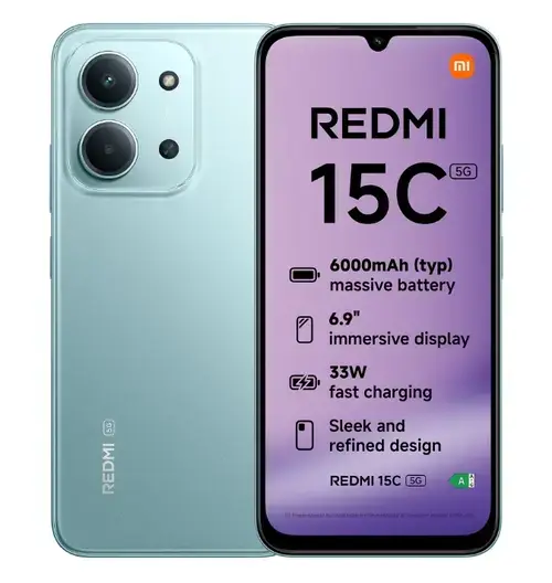 Telefon Mobil Xiaomi Redmi 15C 5G, Procesor Octa-Core, IPS LCD 6.9inch, 4GB RAM, 128GB Flash, Camera Duala 50 MP + QVGA, Wi-Fi, 5G, Dual Sim, Android (Verde)